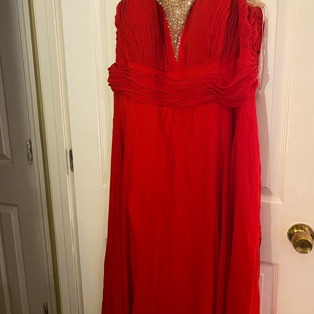 Nina Red Plunge Neck Sleeveless Maxi Gown